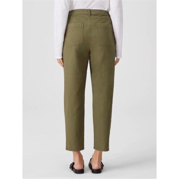 Eileen Fisher Sz 12 Organic Cotton Hemp Blend Olive Green Ankle Pants Relaxed - Picture 2 of 16